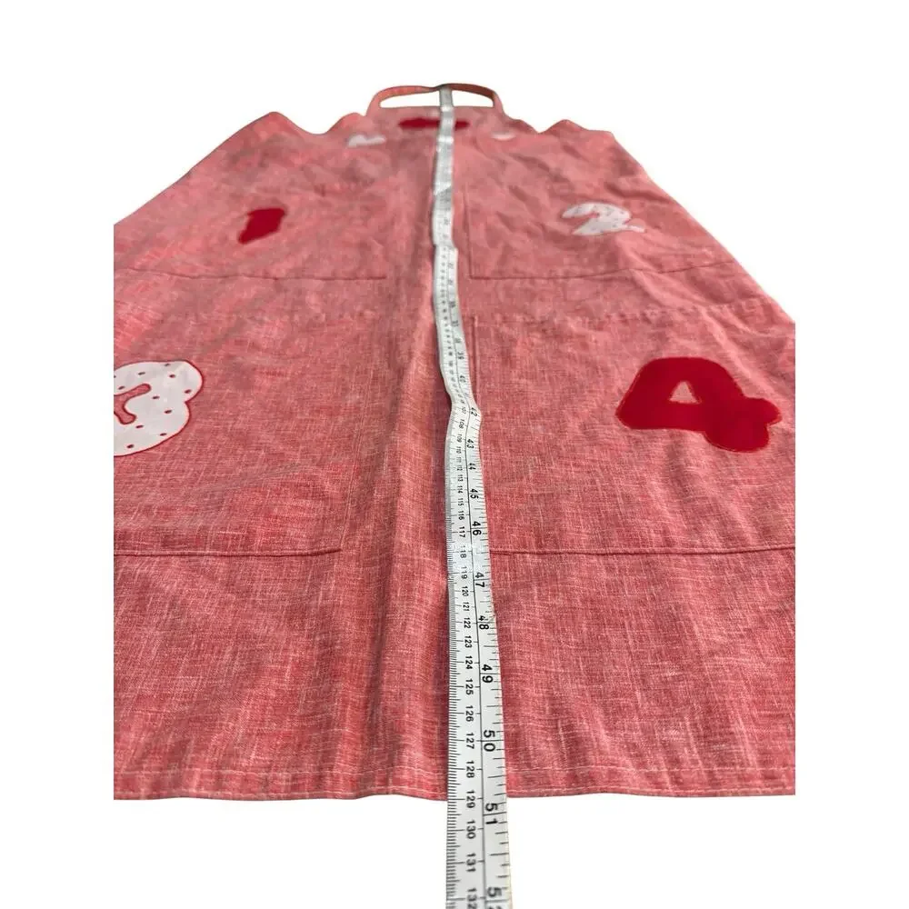 Vintage I Love Music Apron Red Full Length Applique Number Pockets Retro Kitchen
